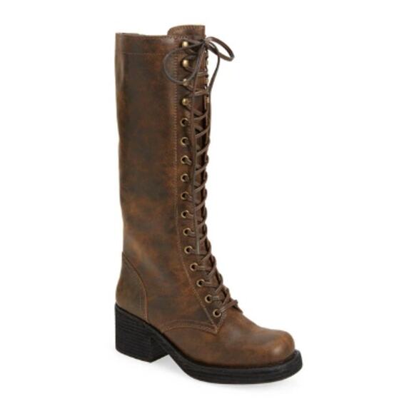 Jeffrey Campbell Tyro Lace-Up Boots Brown Leather Size 7.5 NWOB Side Zipper - Picture 1 of 12